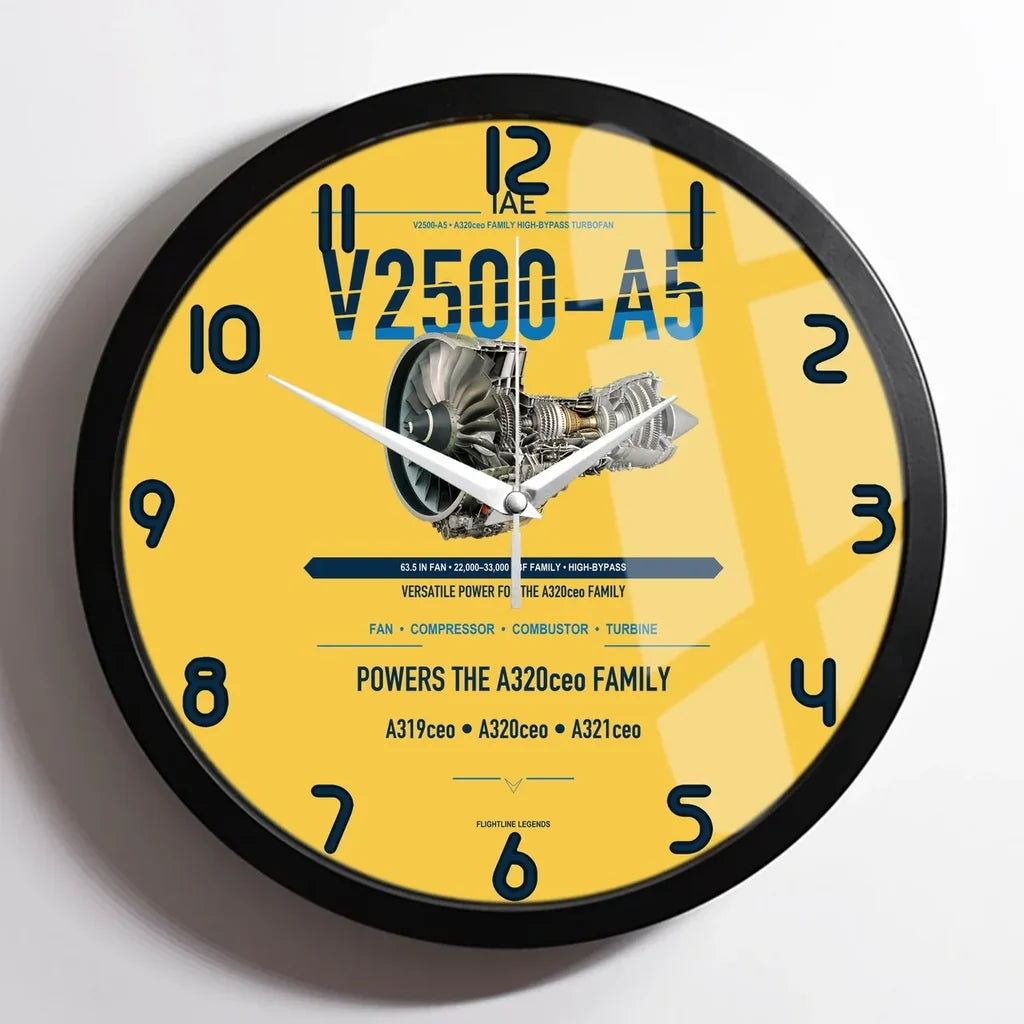 V2500-A5 design on yellow framed wall clock