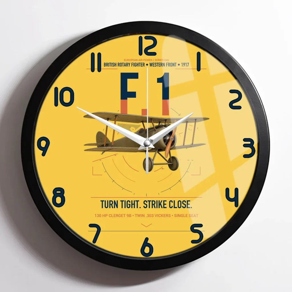 Sopwith Camel F.1 design on yellow framed wall clock