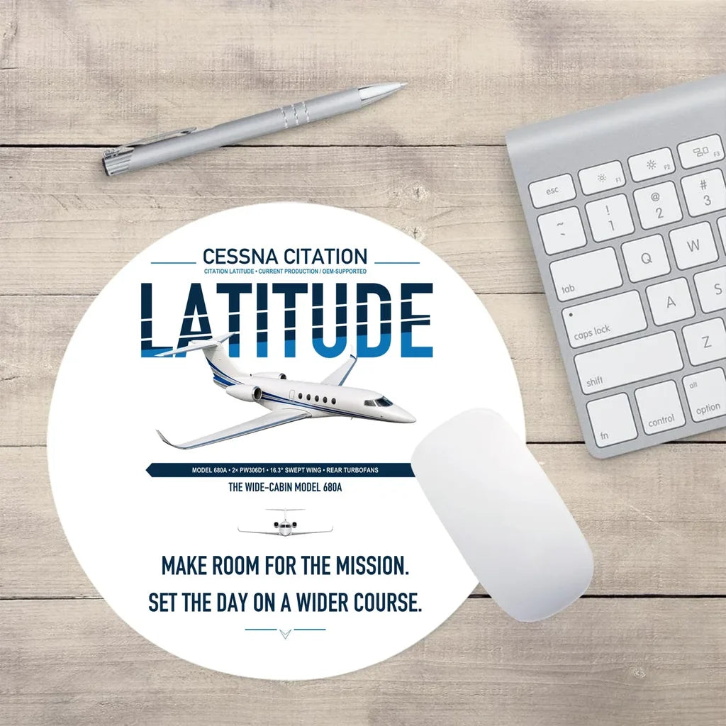 Cessna Citation Latitude design on white round mouse pad