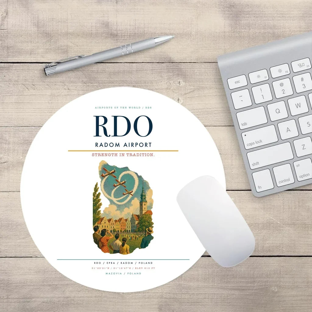 Radom Airport (RDO) design on white round mouse pad
