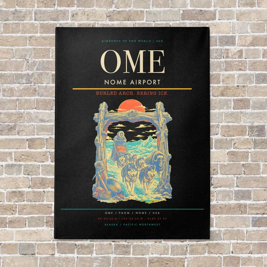 Nome Airport OME vertical canvas print - no frame - black background