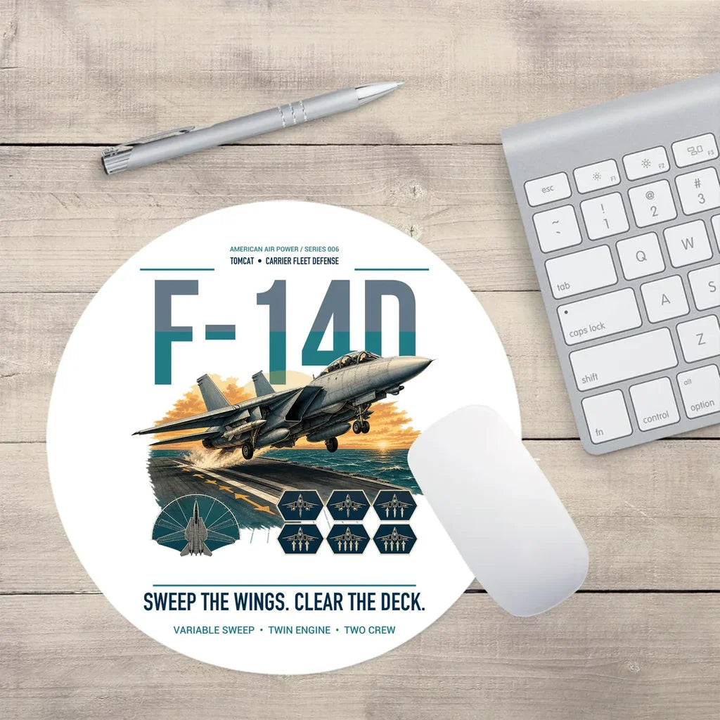 F-14D Tomcat design on white round mouse pad