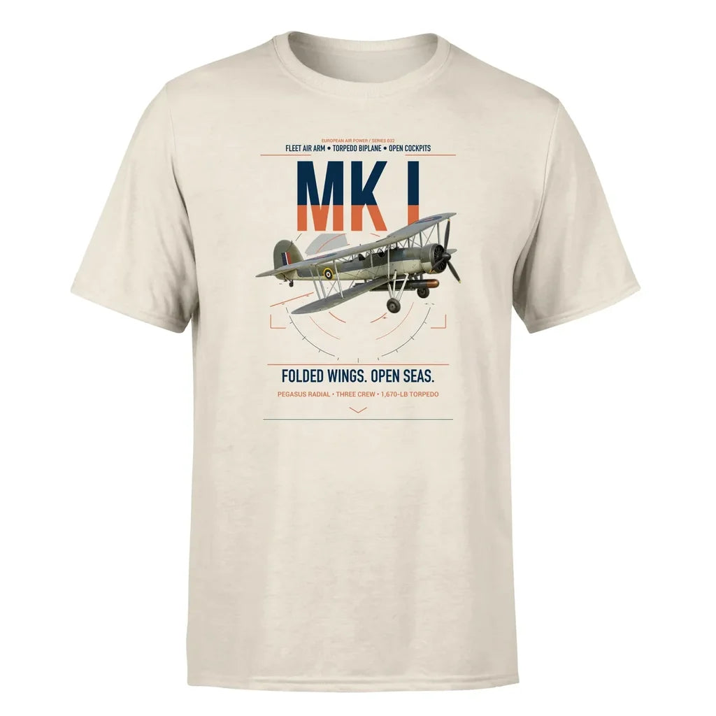 Fairey Swordfish Mk I design on beige t-shirt, single-side print