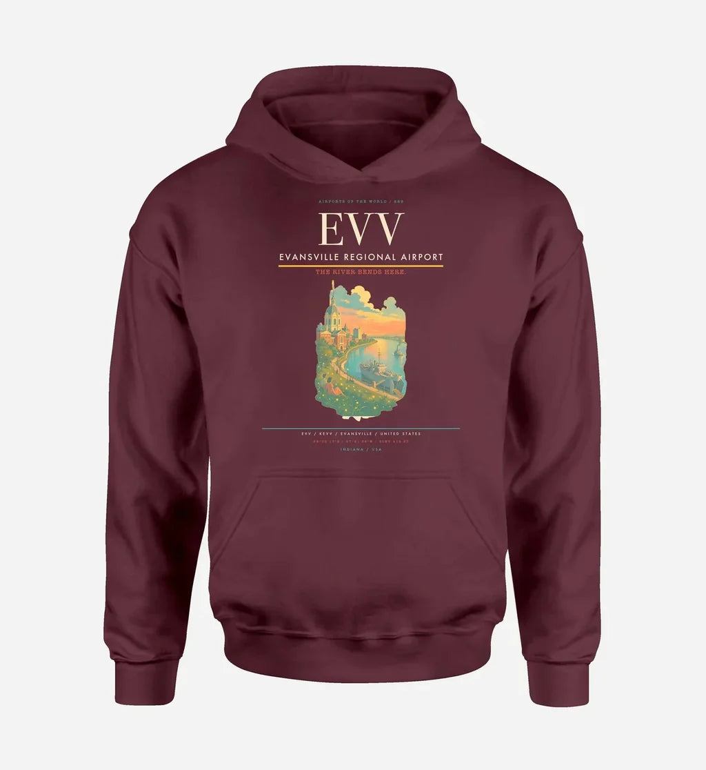 Evansville Regional Airport (EVV) design on dark red hoodie single-side print