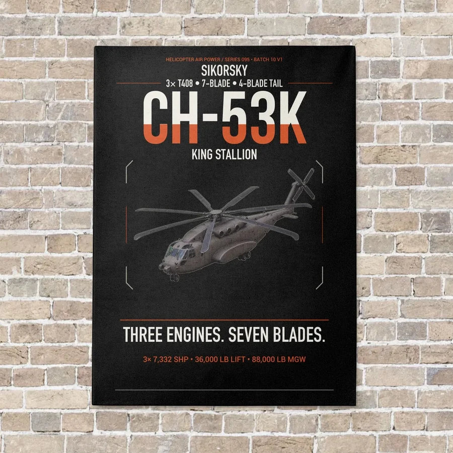 Sikorsky CH-53K King Stallion vertical canvas print - no frame - black background