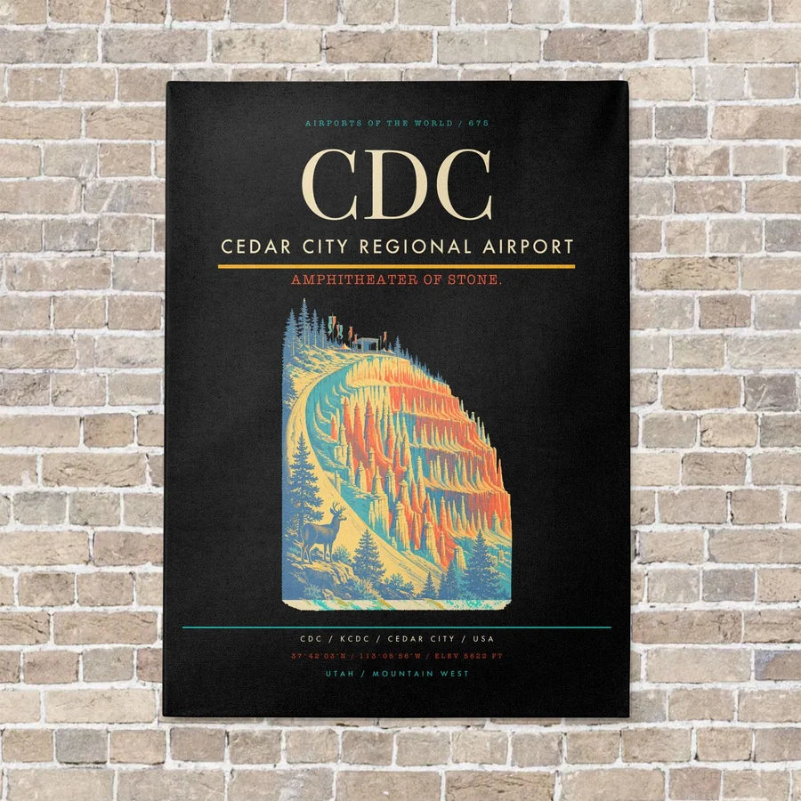 Cedar City Regional Airport CDC - Canvas No Frame - Black