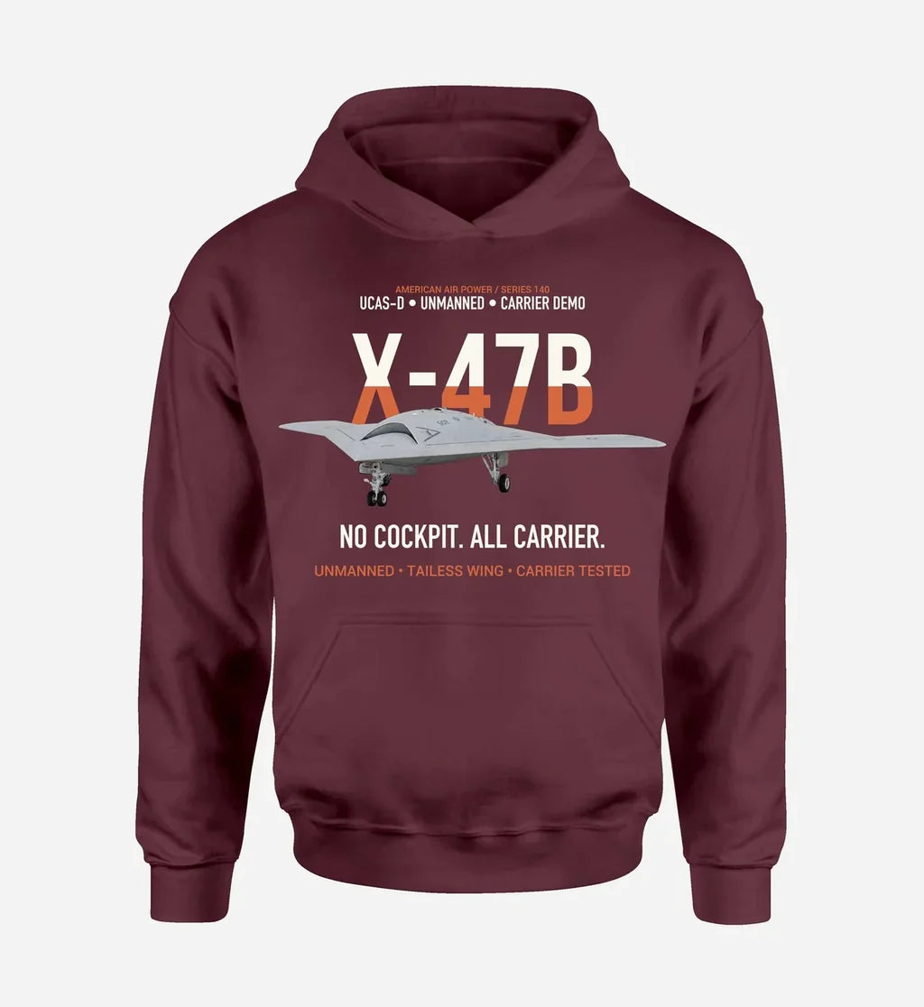X-47B UCAS-D design on dark red hoodie single side