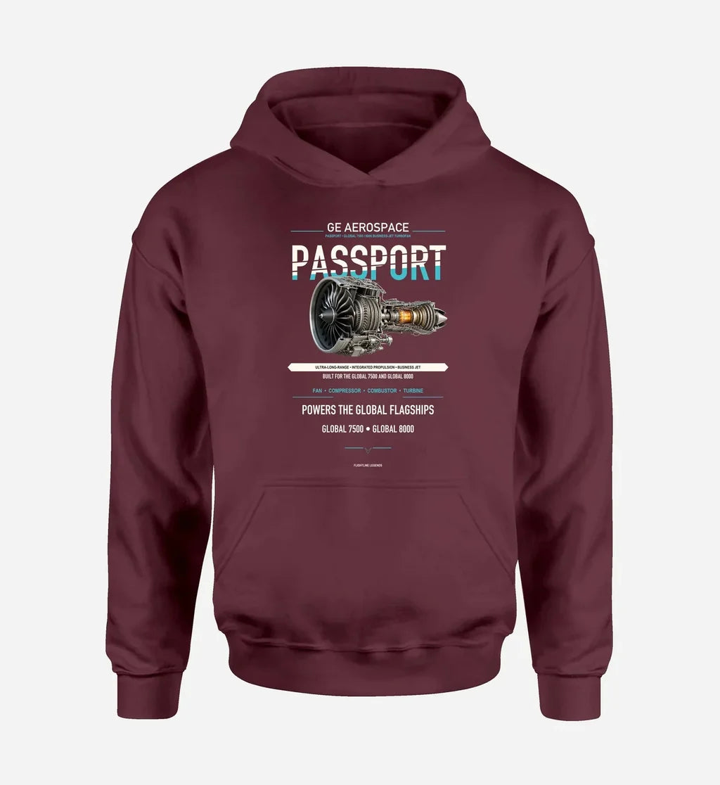 PASSPORT design on dark red hoodie single side