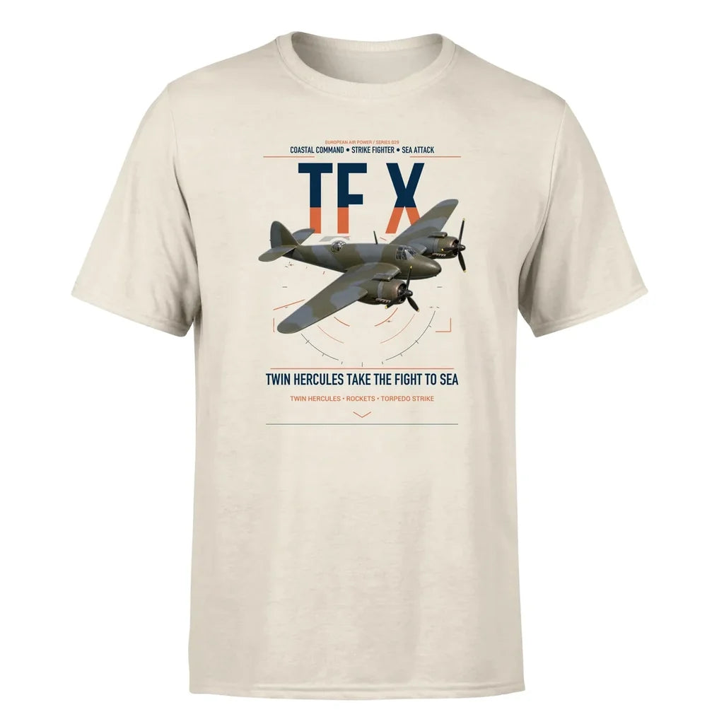 Bristol Beaufighter TF X design on beige t-shirt, single-side print