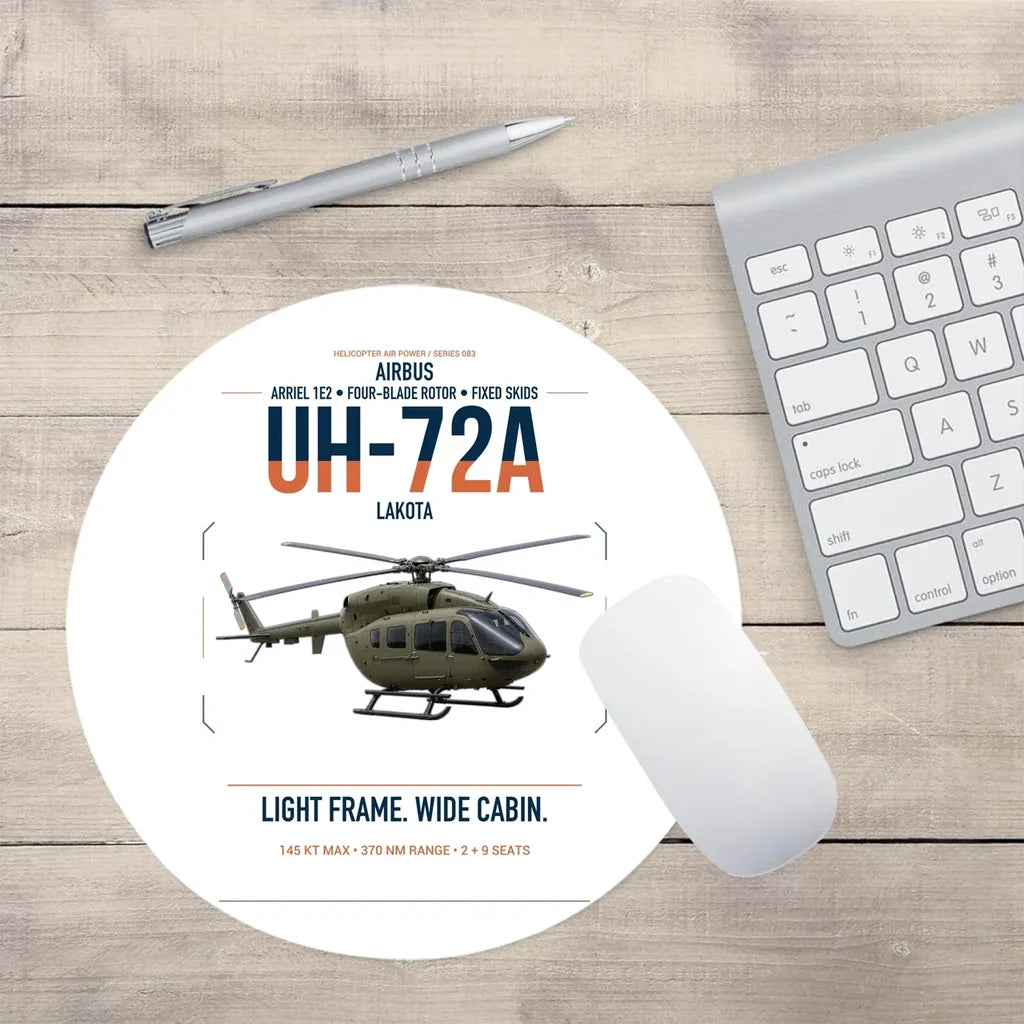 Airbus UH-72A Lakota design on white round mouse pad