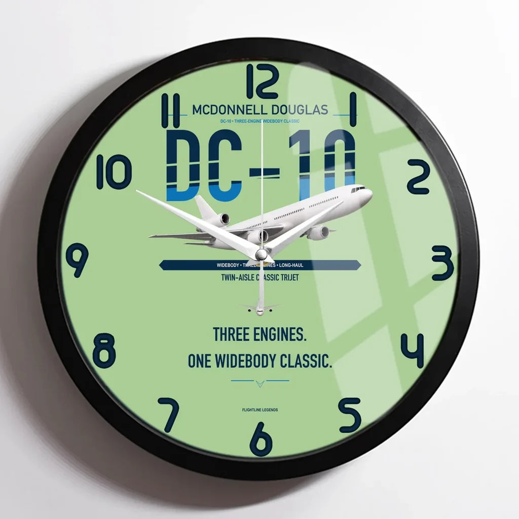 McDonnell Douglas DC-10 design on light green framed wall clock