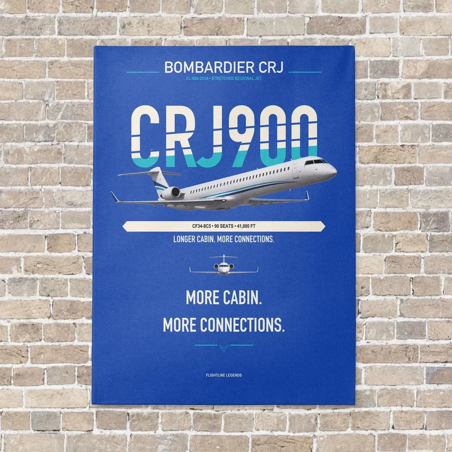 Bombardier CRJ900 vertical canvas print - no frame - blue background