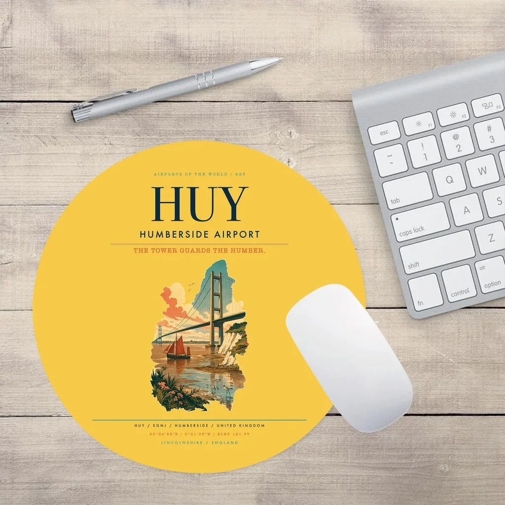 Humberside Airport (HUY) design on yellow round mouse pad