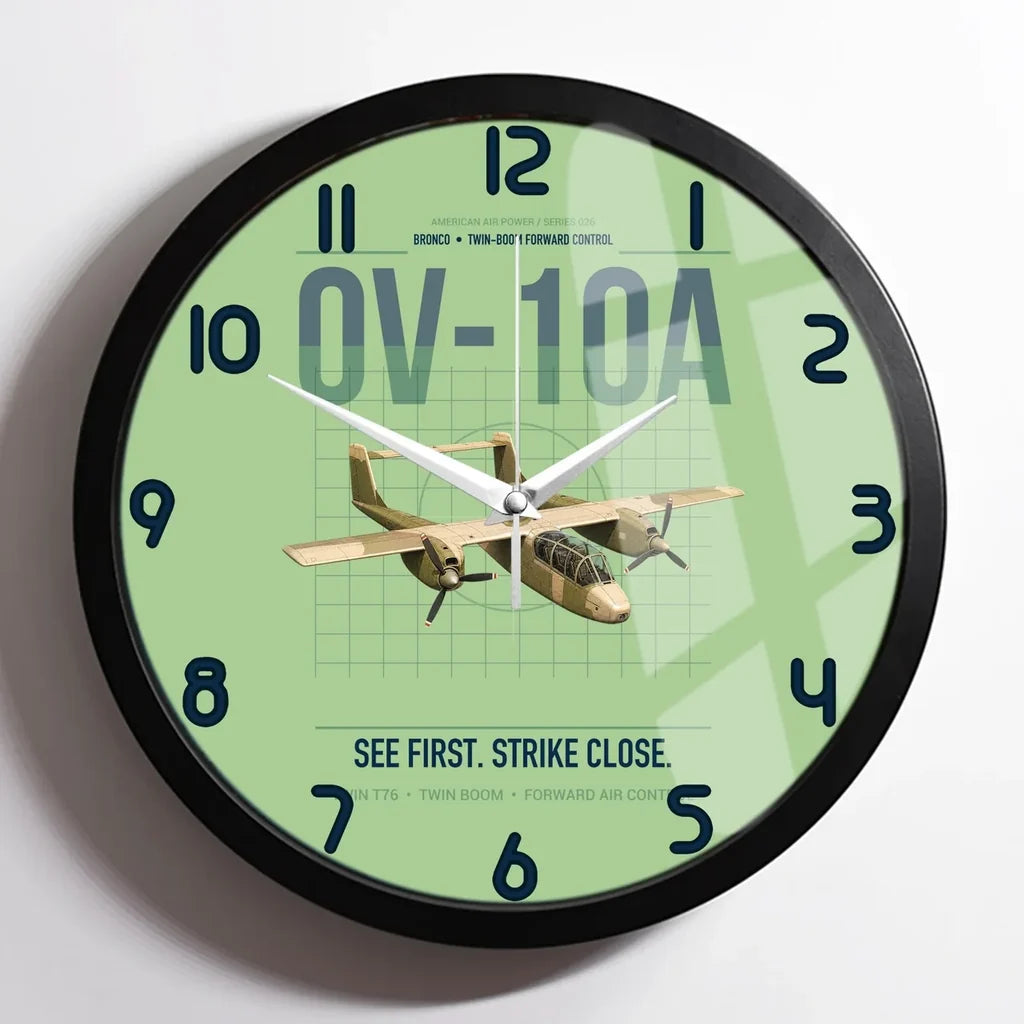 OV-10A Bronco design on light green framed wall clock