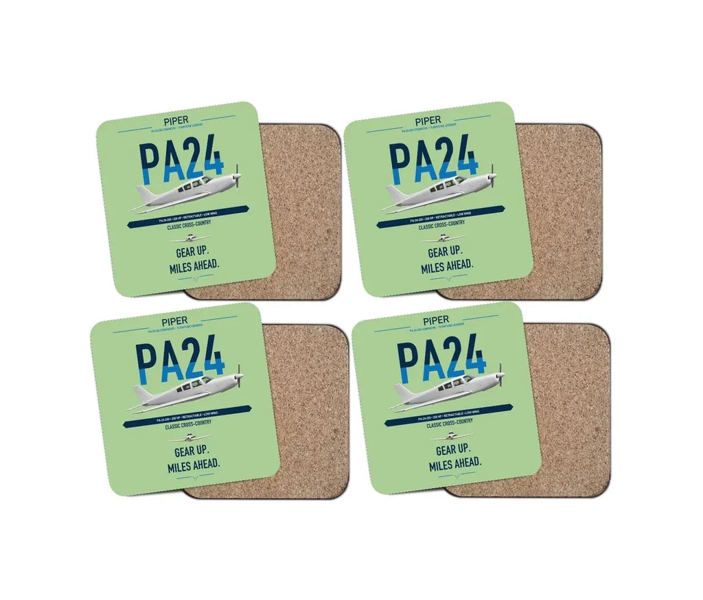 Piper PA-24-250 Comanche 250 design on light green 4 pieces set coaster