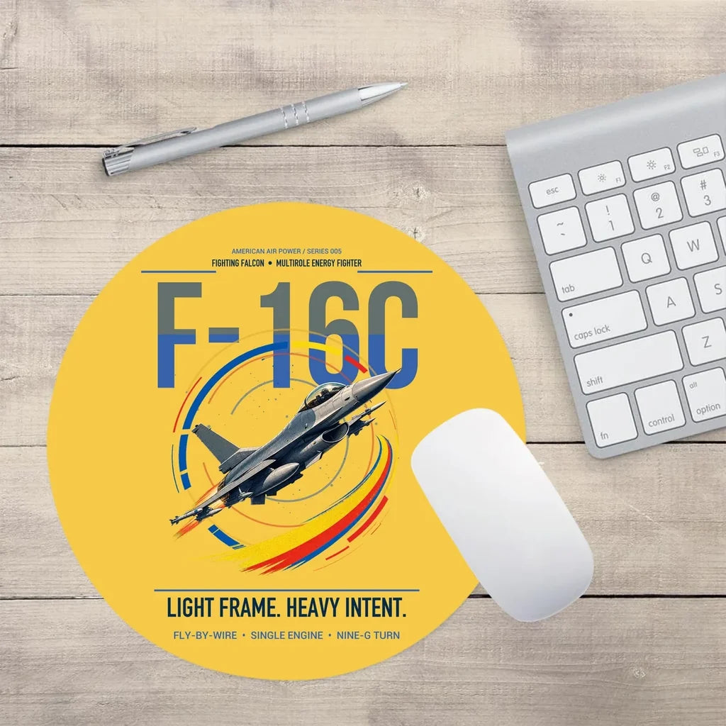 F-16C Fighting Falcon design on yellow round mouse pad