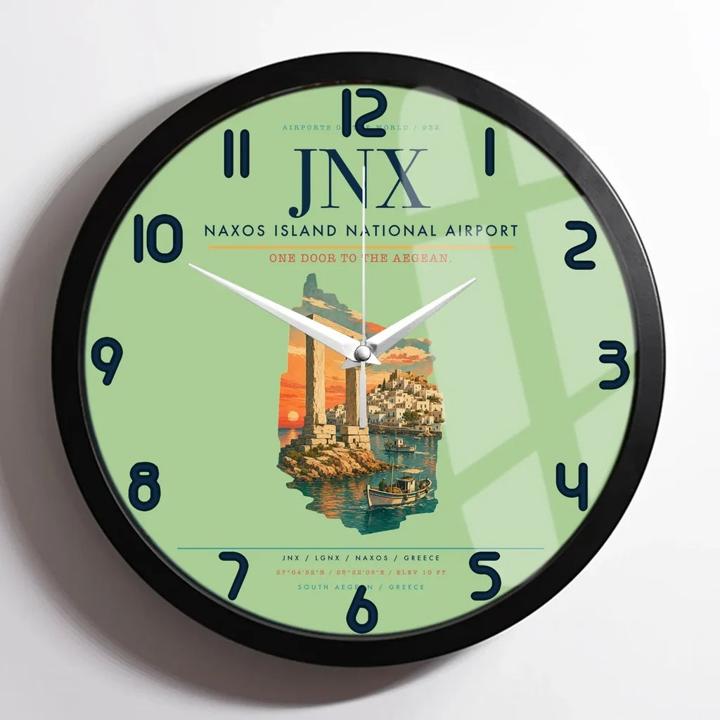 Naxos Island National Airport (JNX) design on light green framed wall clock