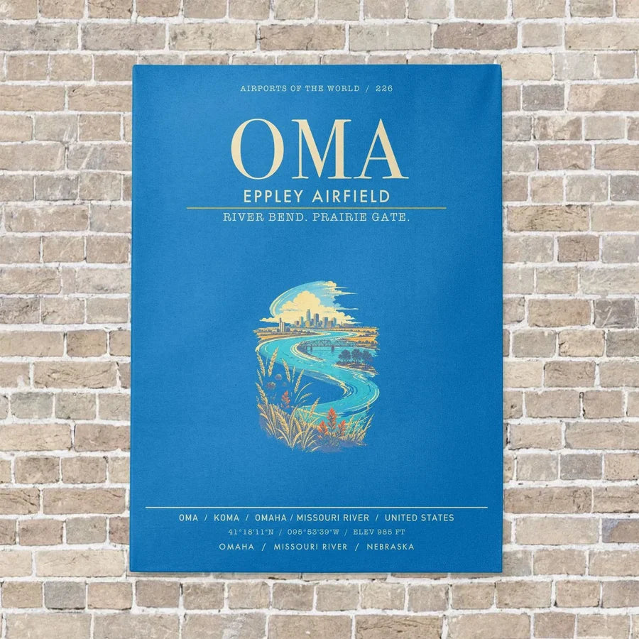 Omaha Eppley Airfield OMA - Canvas Framed - Turquoise