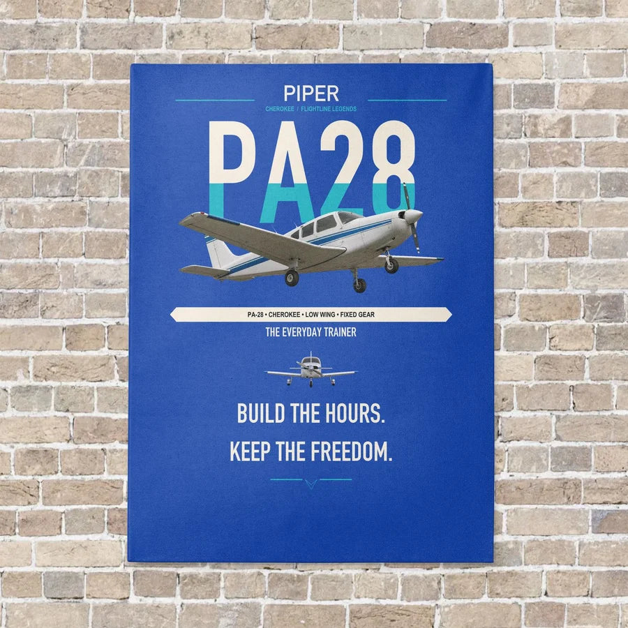 Piper PA-28 Cherokee vertical canvas print - no frame - blue background