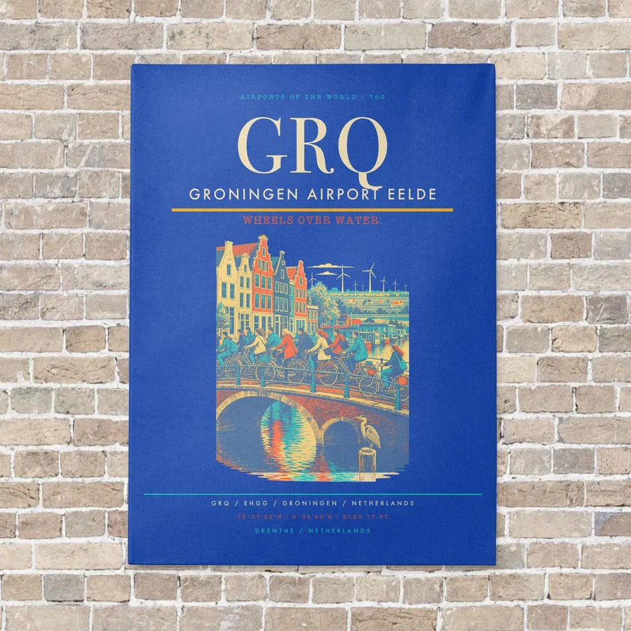 Groningen Airport Eelde GRQ vertical canvas print - no frame - blue background