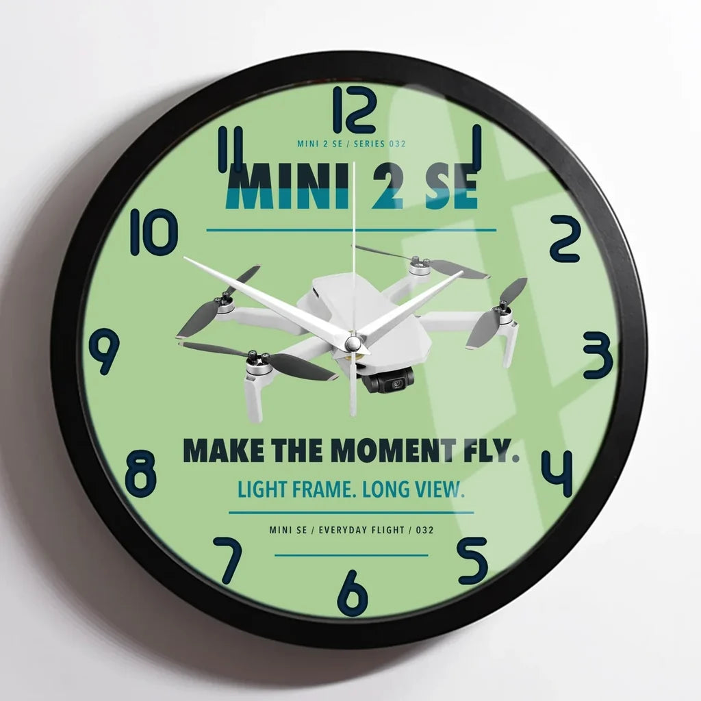 DJI Mini 2 SE design on light green framed wall clock