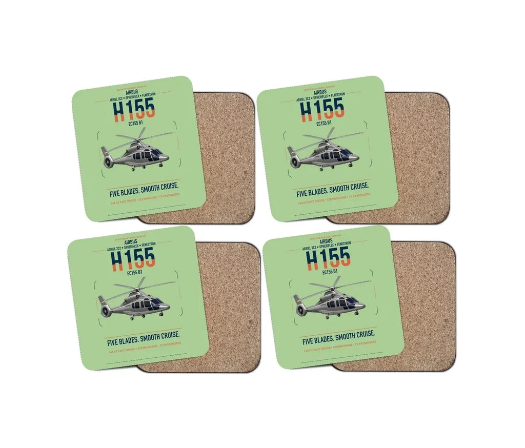 Airbus H155 EC155 B1 design on light green 4 pieces set coaster