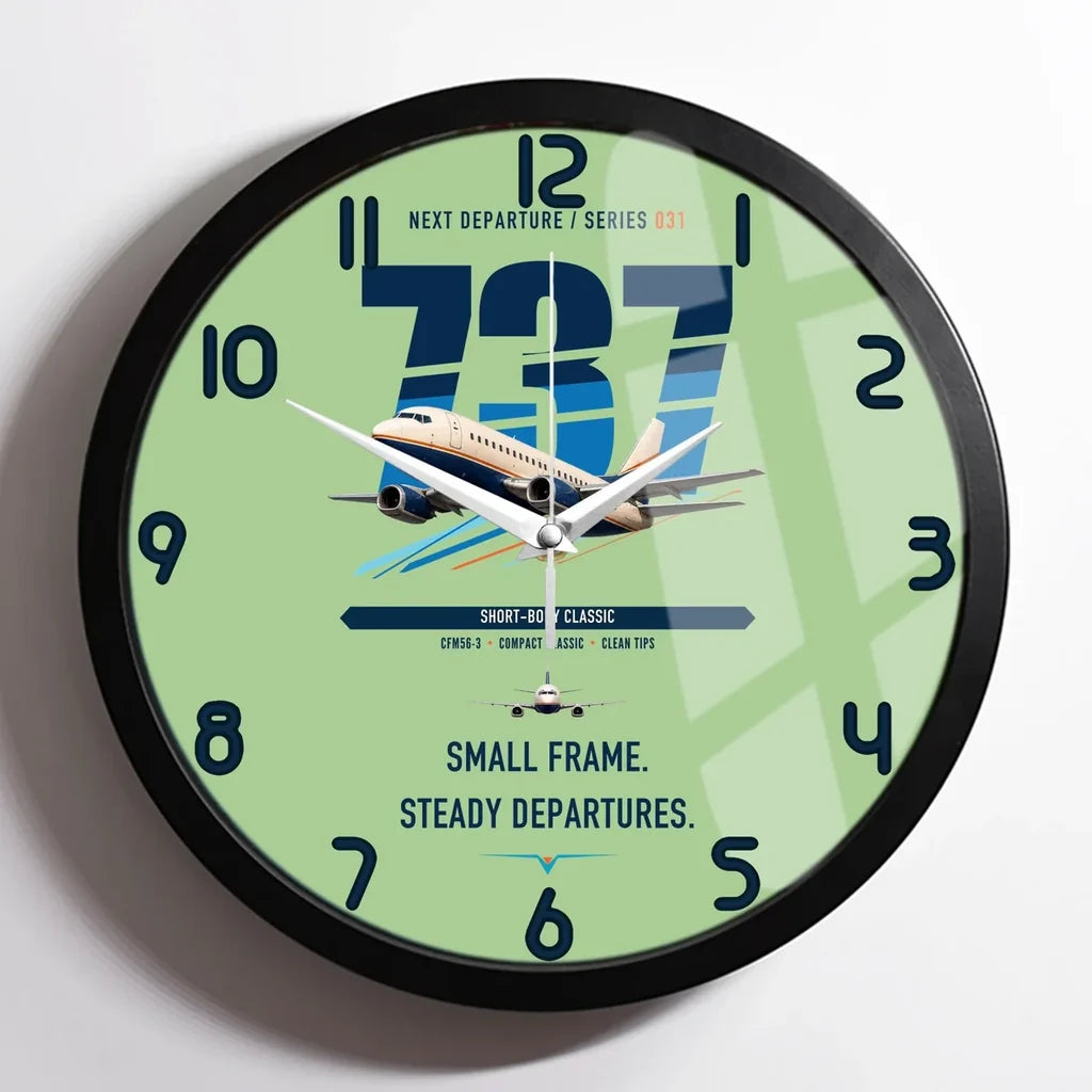 Boeing 737-500 Classic design on light green framed wall clock