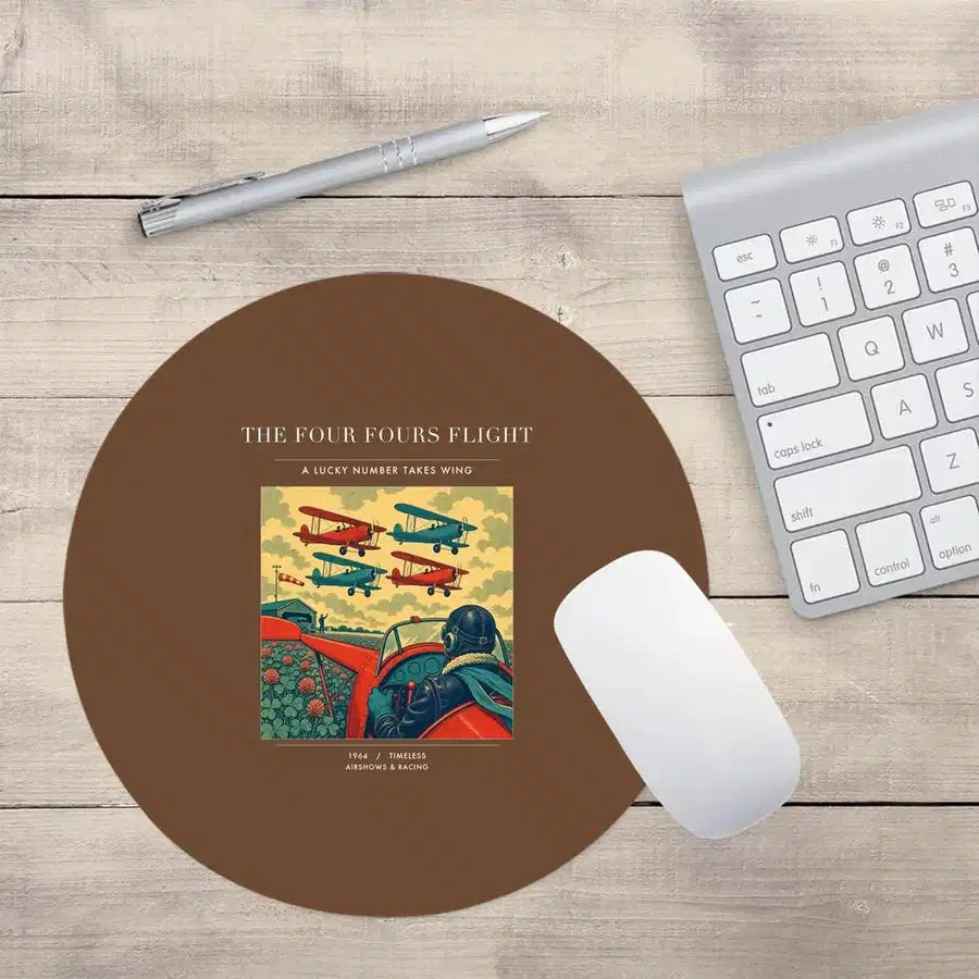 VINTAGE G4444 - The Four Fours Flight - Designed Mouse Pads design on brown round