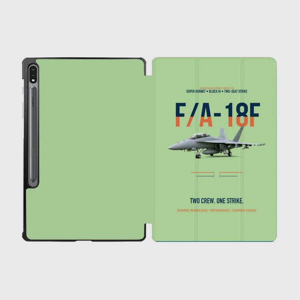 F-A-18F Super Hornet Block III Two Crew One Strike design on light green samsung tablet tablet case