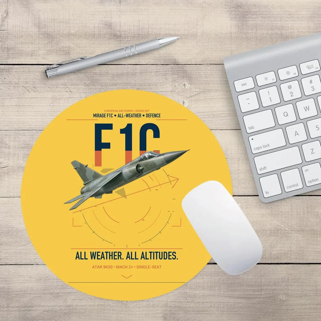 Dassault Mirage F1C design on yellow round mouse pad