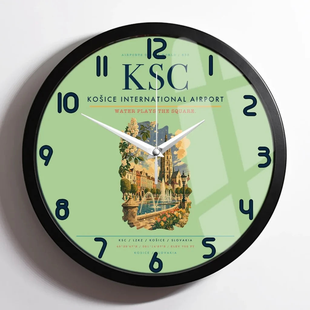 Košice International Airport (KSC) design on light green framed wall clock