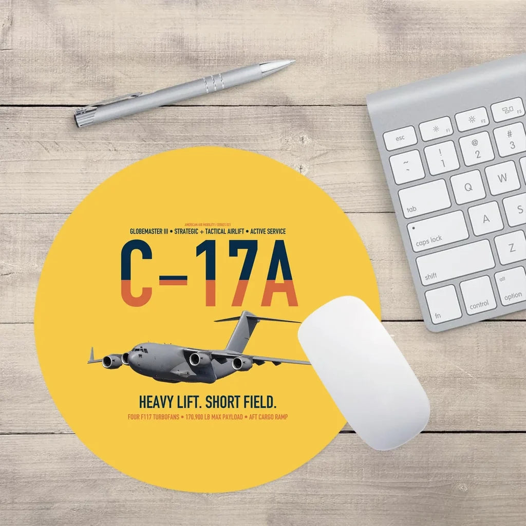 C-17A Globemaster III design on yellow round mouse pad