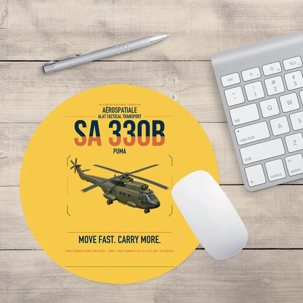 Aérospatiale SA 330B Puma design on yellow round mouse pad