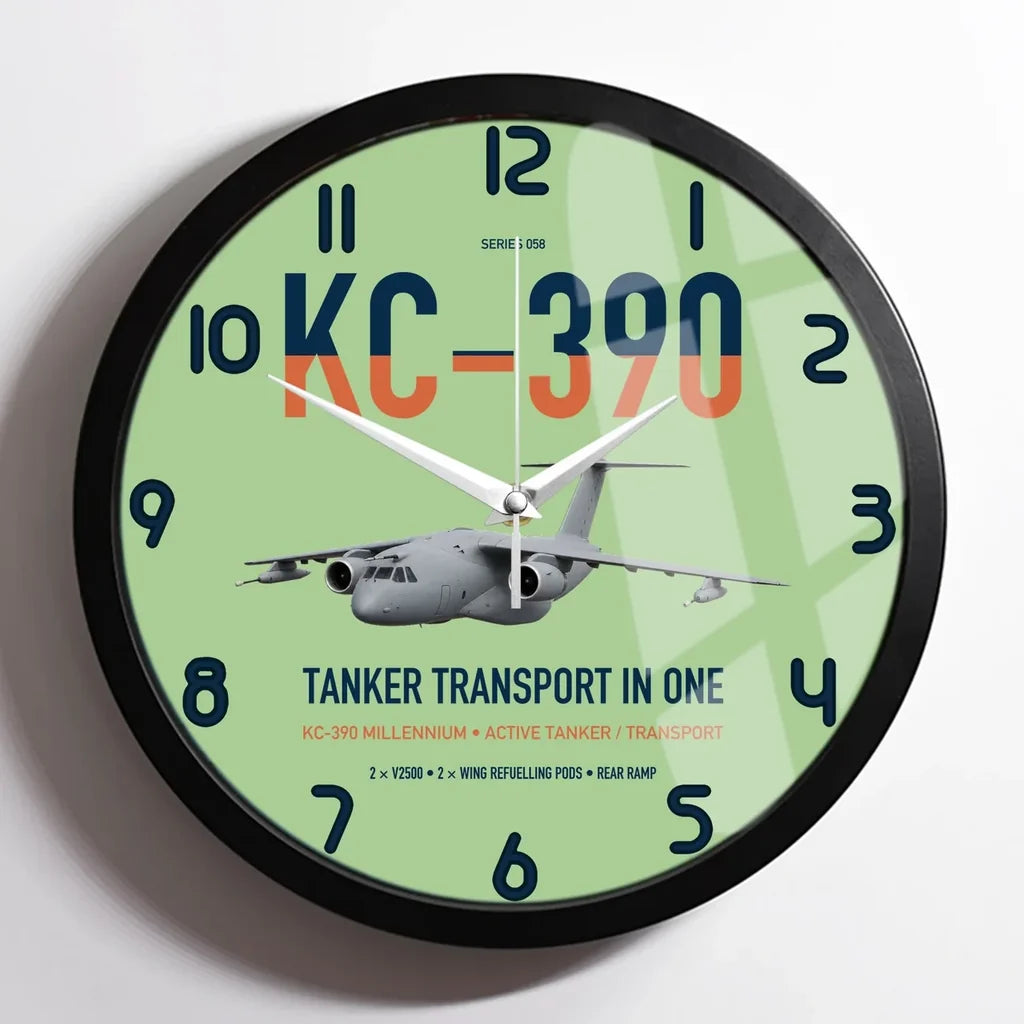 Embraer KC-390 Millennium design on light green framed wall clock