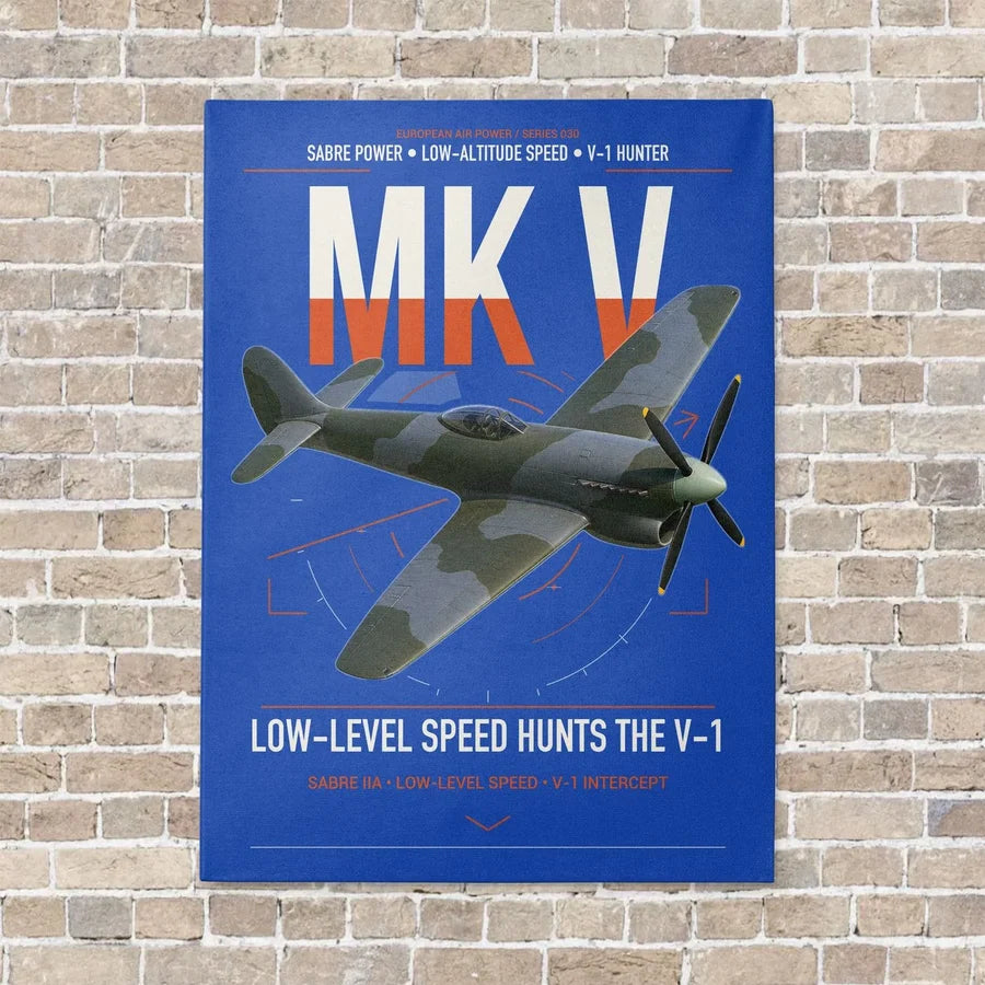 Hawker Tempest Mk V vertical canvas print - no frame - blue background