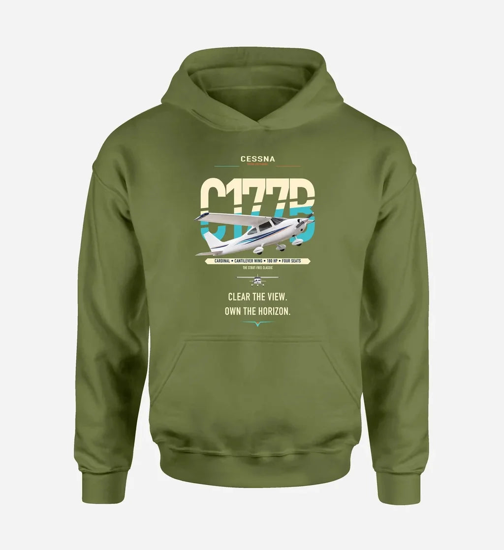 Cessna 177B Cardinal design on green army double-side hoodie, single-side print