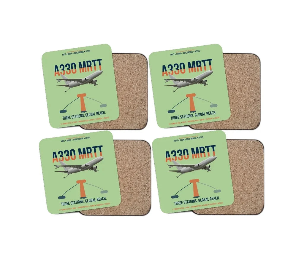 Airbus A330 MRTT design on light green 4 pieces set coaster