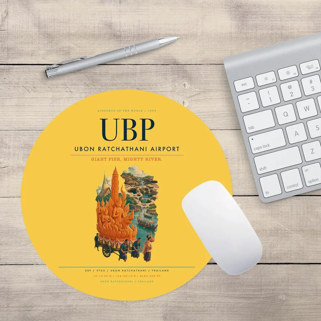 Ubon Ratchathani Airport (UBP) design on yellow round mouse pad