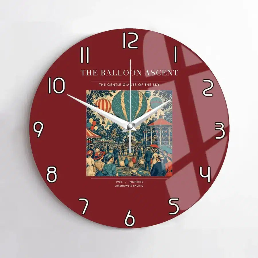 VINTAGE G4011 - The Balloon Ascent - Designed Wall Clocks design on darkred no-frame