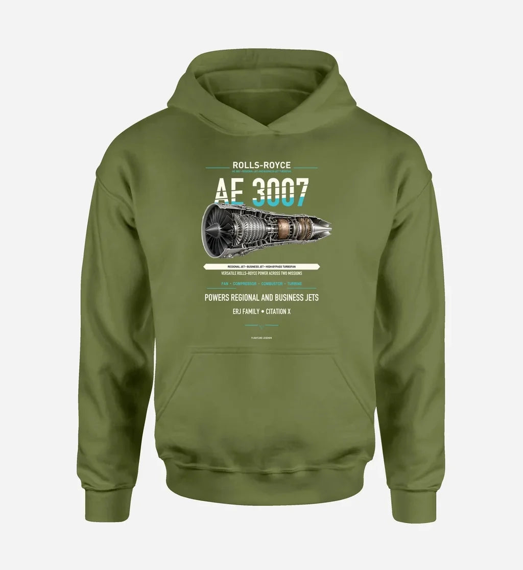 AE 3007 design on green army hoodie single side
