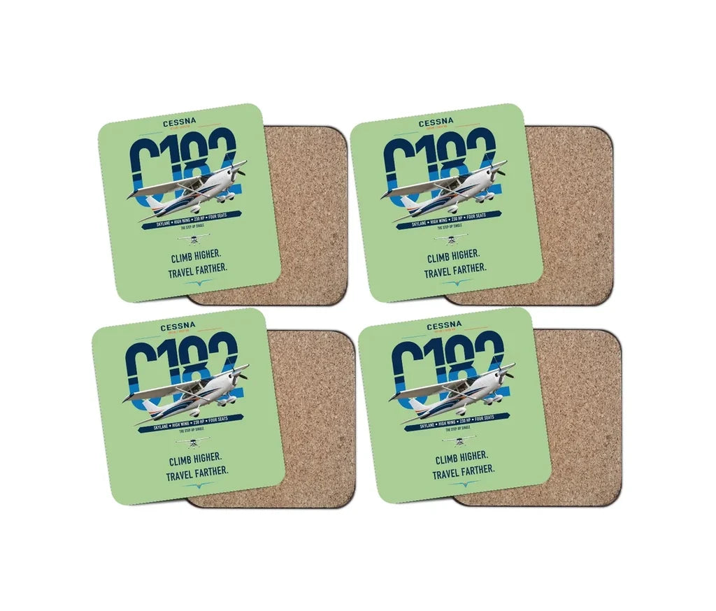 Cessna 182 Skylane design on light green 4 pieces set coaster