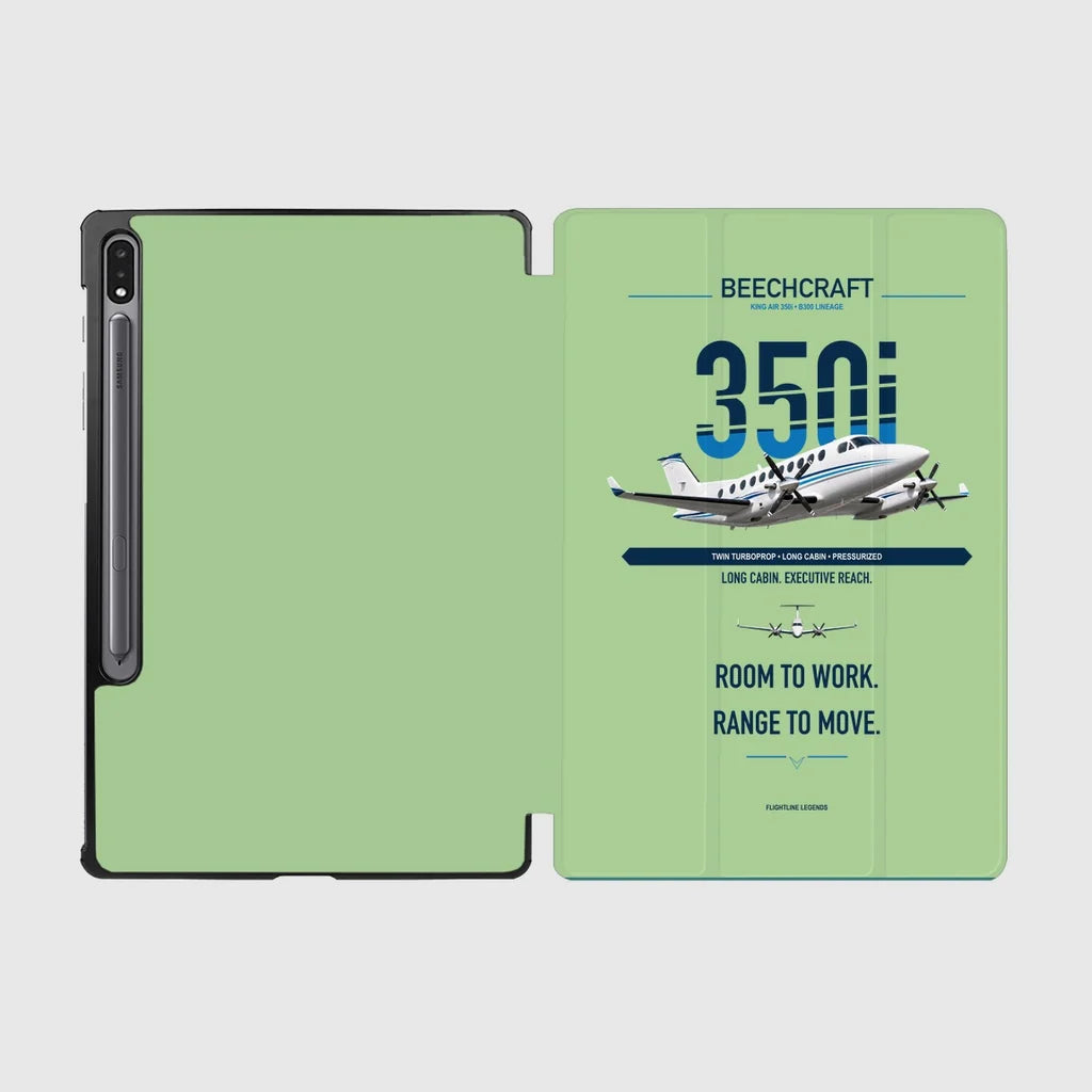Beechcraft King Air 350i design on light green samsung tablet tablet case