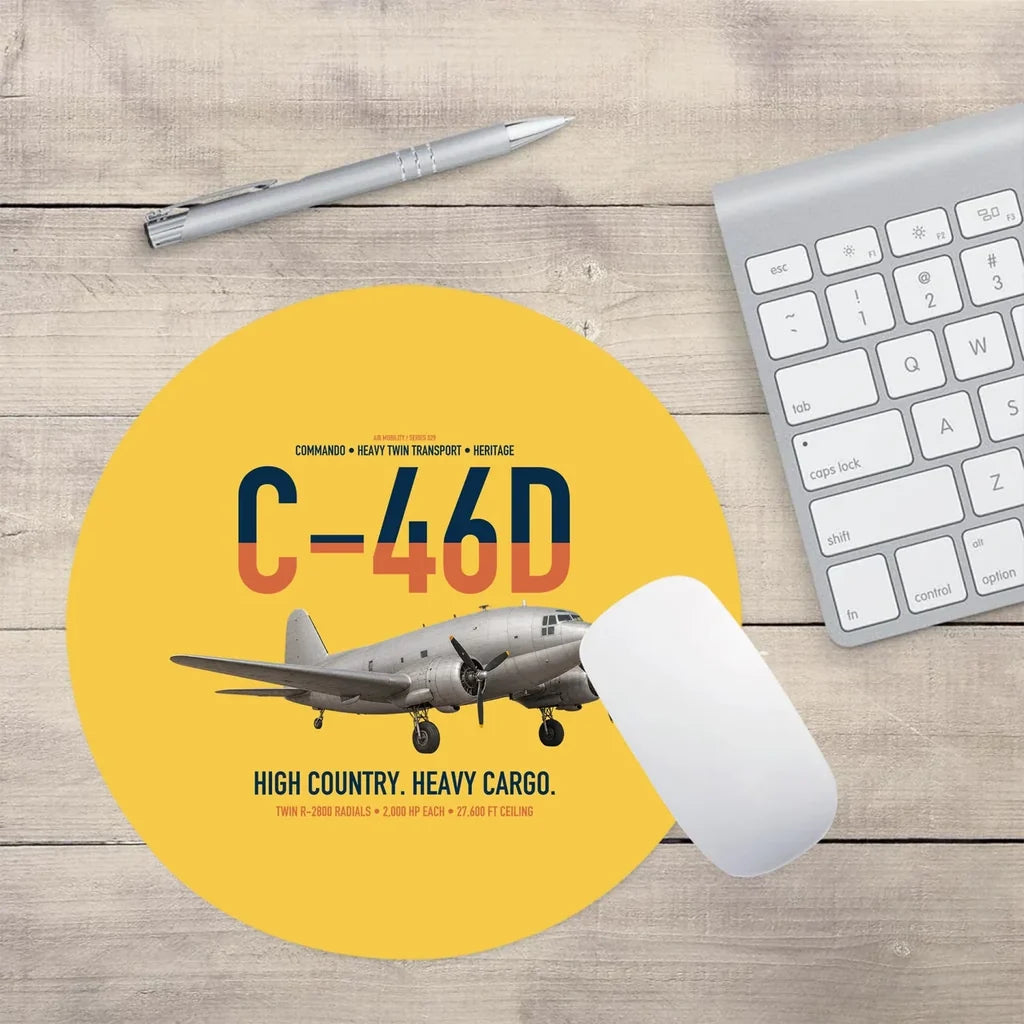 C-46D Commando design on yellow round mouse pad
