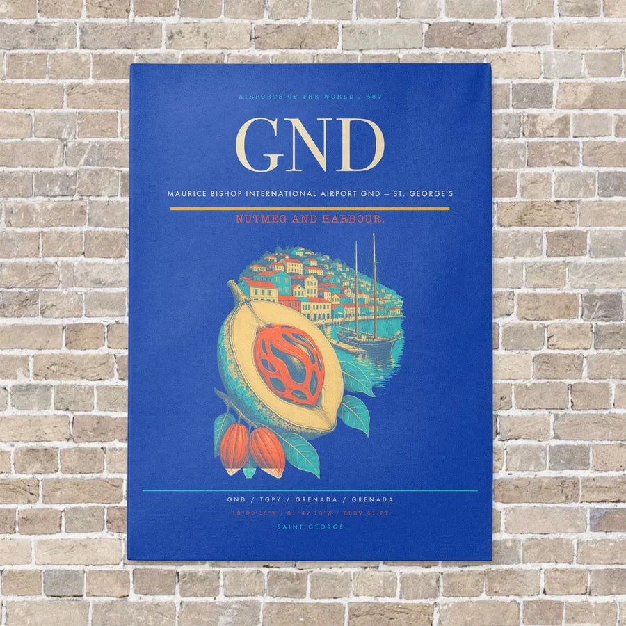 Maurice Bishop International Airport GND — St. George's vertical canvas print - no frame - blue background
