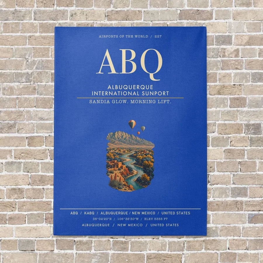 Albuquerque International Sunport ABQ vertical canvas print - no frame - blue background