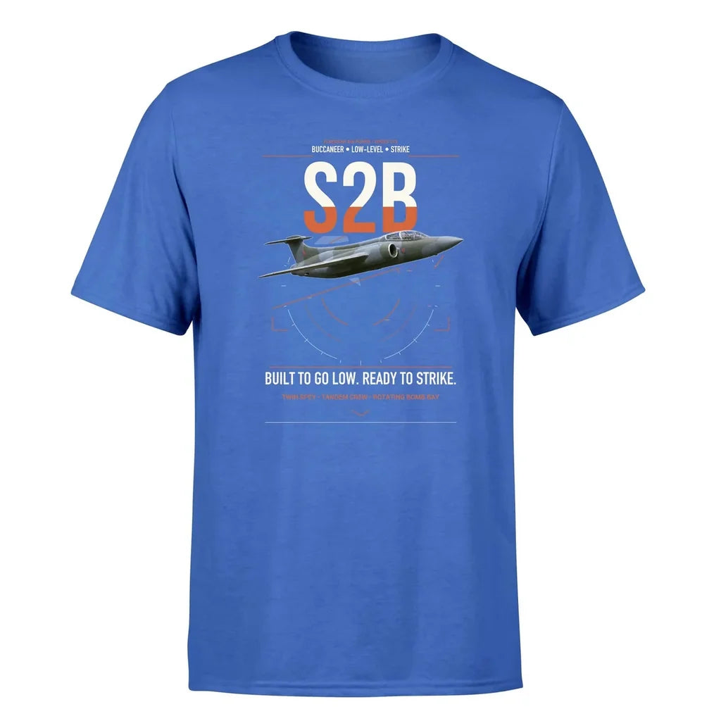 Blackburn Buccaneer S2B design on blue t-shirt, single-side print