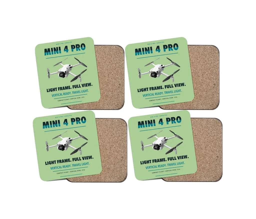 DJI Mini 4 Pro design on light green 4 pieces set coaster