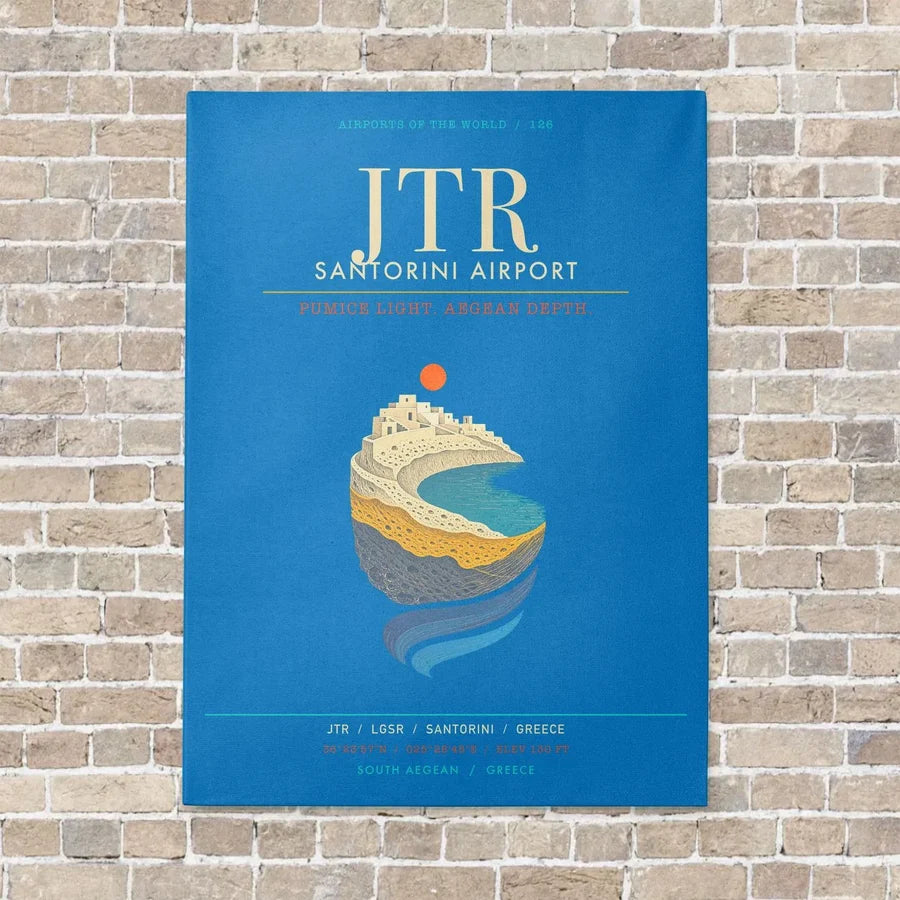 Santorini Airport JTR - Canvas Framed - Turquoise