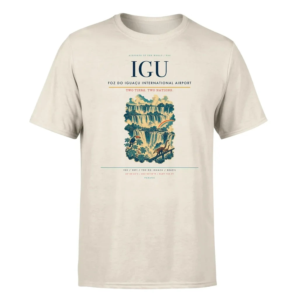 Foz do Iguaçu International Airport (IGU) T-Shirt single-side front print in Beige | foz-do-iguaçu-international-airport-igu-double-side-t-shirt