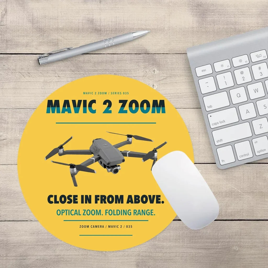 DJI Mavic 2 Zoom design on yellow round mouse pad